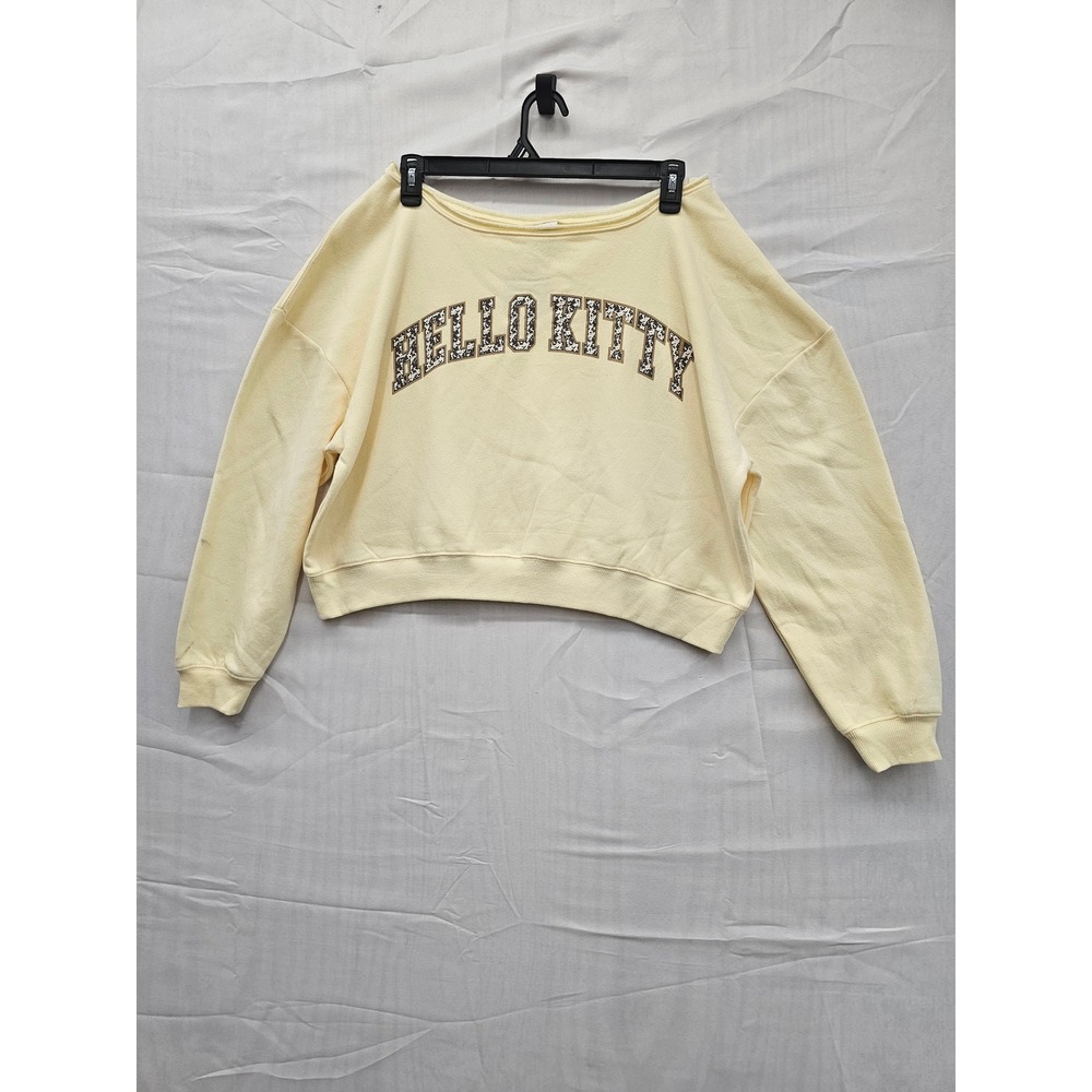 Hello Kitty Grayson Threads Yellow Cropped Sweatshirt Leopard Graphic Large NEW